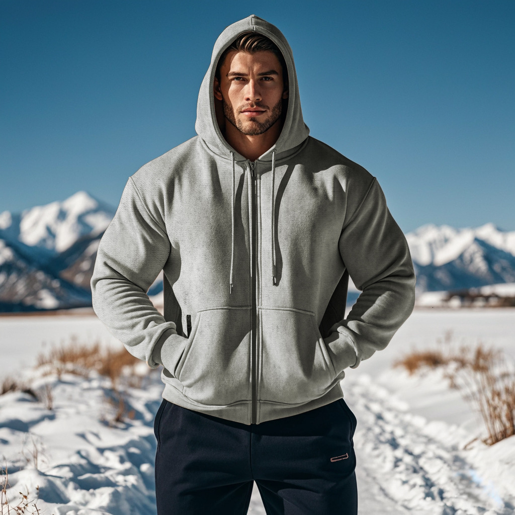 American Style Men's Autumn Winter Warm Fleece Functional Designer Jacket Ins Hooded Zipper Casual Swea