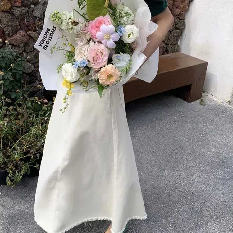 White High Waist A Line Denim Skirt Slimming Fashion Midi Bodycon Fishtail Skirt M260316