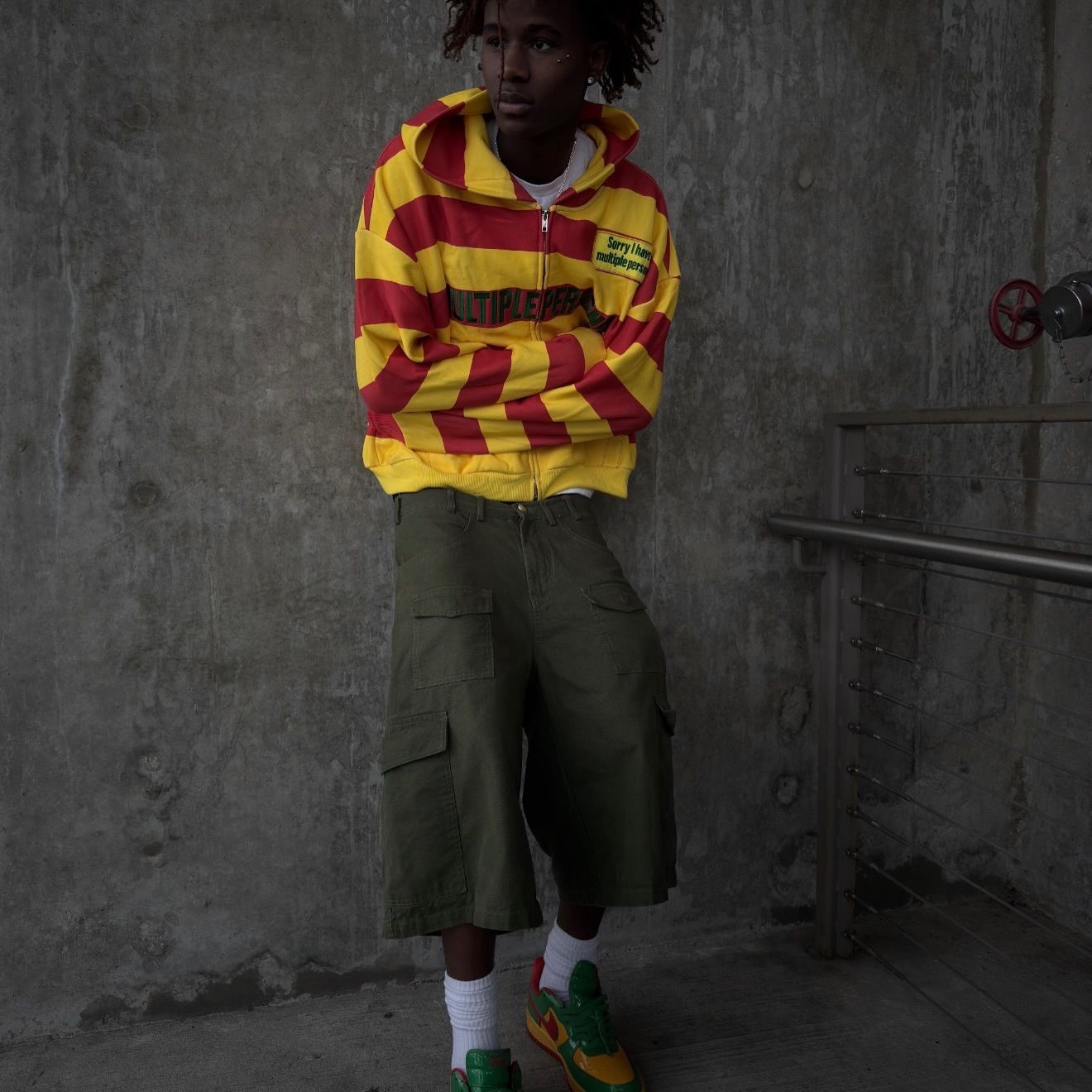 Men's Y2K Retro Stripe Hoodies Long Sleeve Double Collar Embroidery Hoodies Trendy Hip Hop Unisex Boxy Streetwear Tops