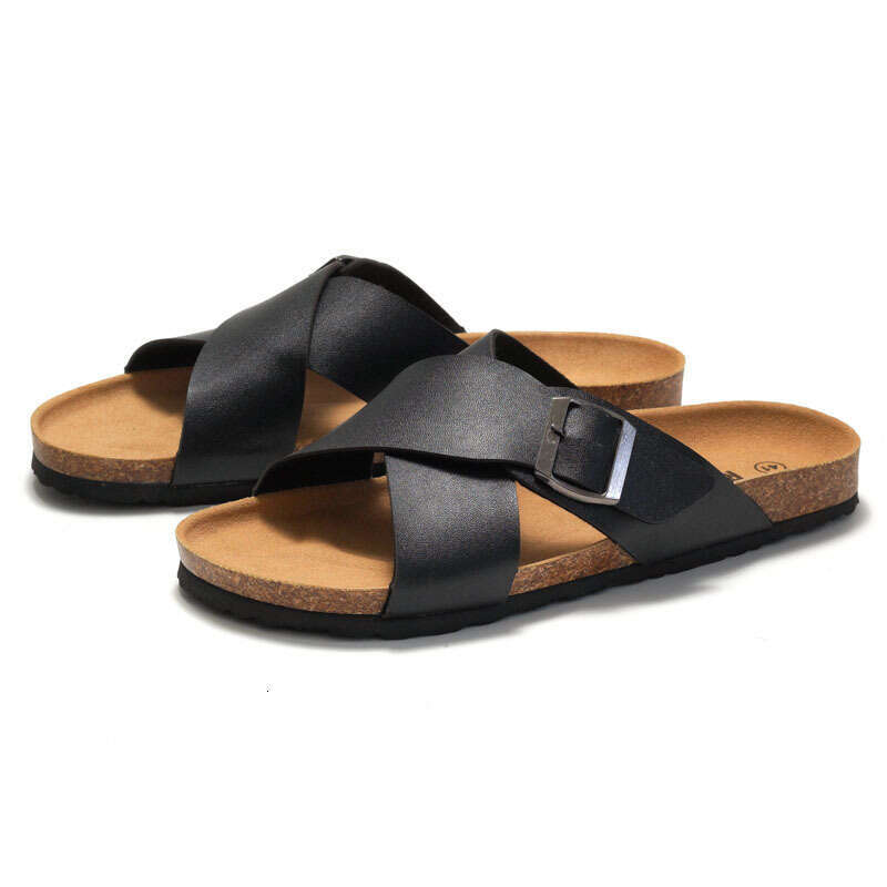 New Slippers Cross Strap Men's Beach Shoes Casual Sandals Water Cork Student