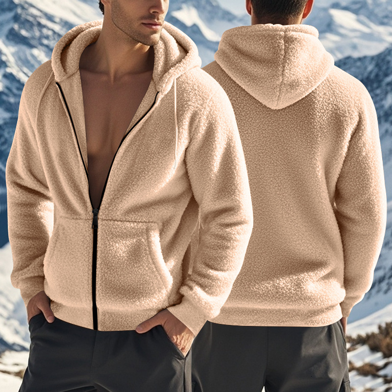 Designer Jacket Men's American Style Spring And Autumn Thickened Warm Doublesided Fleece Jacket Zipper Loose Cardigan Casual Hooded Jacket
