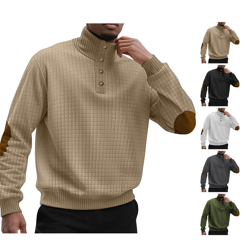 Designer Hoodie European And American Designer T-shirt Light Mature Casual Sports Men's Jacquard Small Check Stand Polo Collar Long Sleeve Pullover Button Outdoor