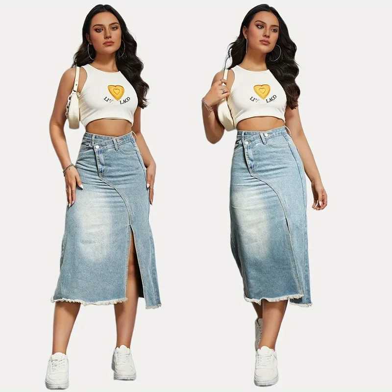 1pcs Vintage Denim Skirt for Women Fashion A Line Skirt High Waist Mid Length Denim Half Body Skirt M260316