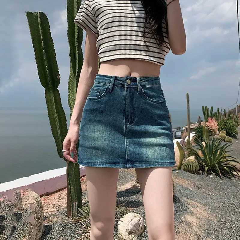 Womens Denim Skirt Y2K Style High-Waisted Slimming Bodycon Skirt Vintage Mini Dress Summer Commuter Casual Skirt M260316