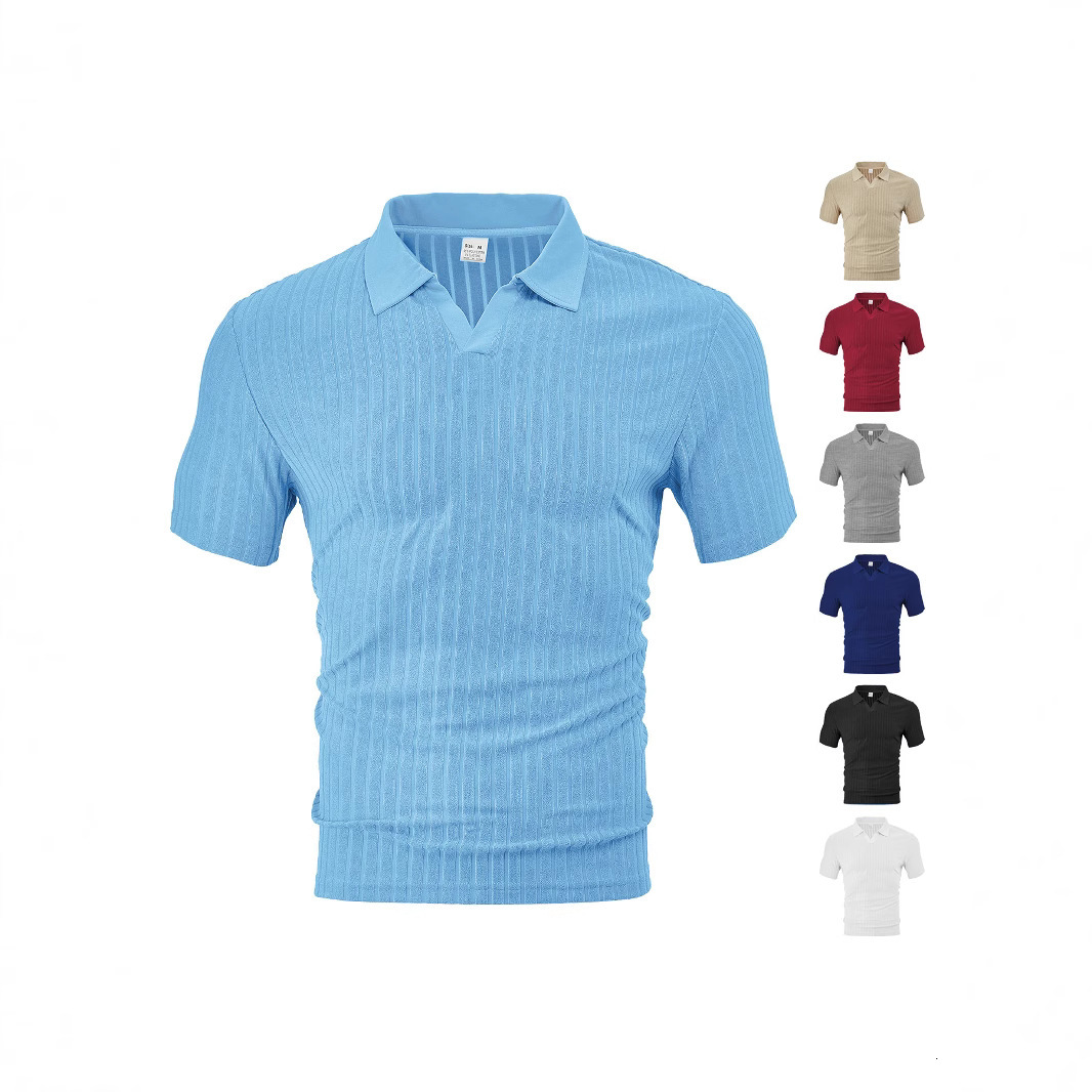 European Designer T-shirt Polo And American Designer Hoodie Men's Summer New Casual Breathable Towel Jacquard Fabric Collar Men's Striped Short Sleeve Shirt