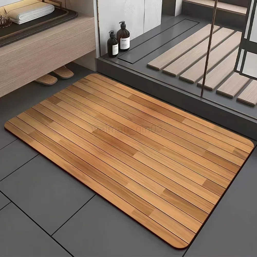 VIKAMA Retro Wood Grain Diatomite Floor Mat Water Absorbing and Slip-Resistant Bathroom and Kitchen Carpet Home Decoration H260316