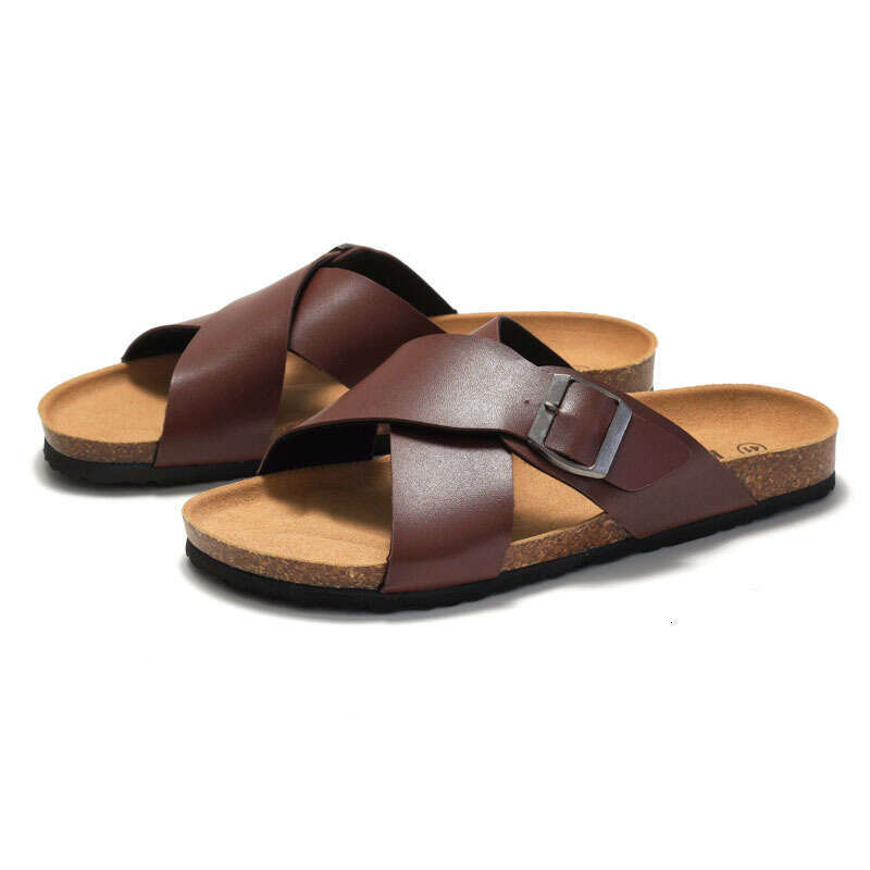 New Slippers Cross Strap Men's Beach Shoes Casual Sandals Water Cork Student