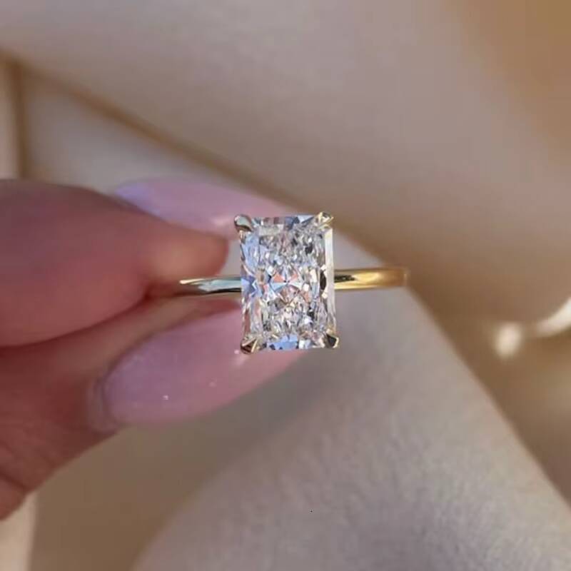 Fine Jewelry Moissanite Engagement Ring 79mm Radiant Cut Hidden Halo Silver 10k 14k 18k Custom VVS Moissanite Ring