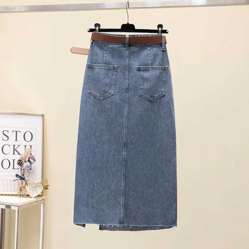 Clearance Sale High-Waisted Embroidered Denim Skirt Womens Summer A- Line Side Slit Specialty Store Clothing M260316