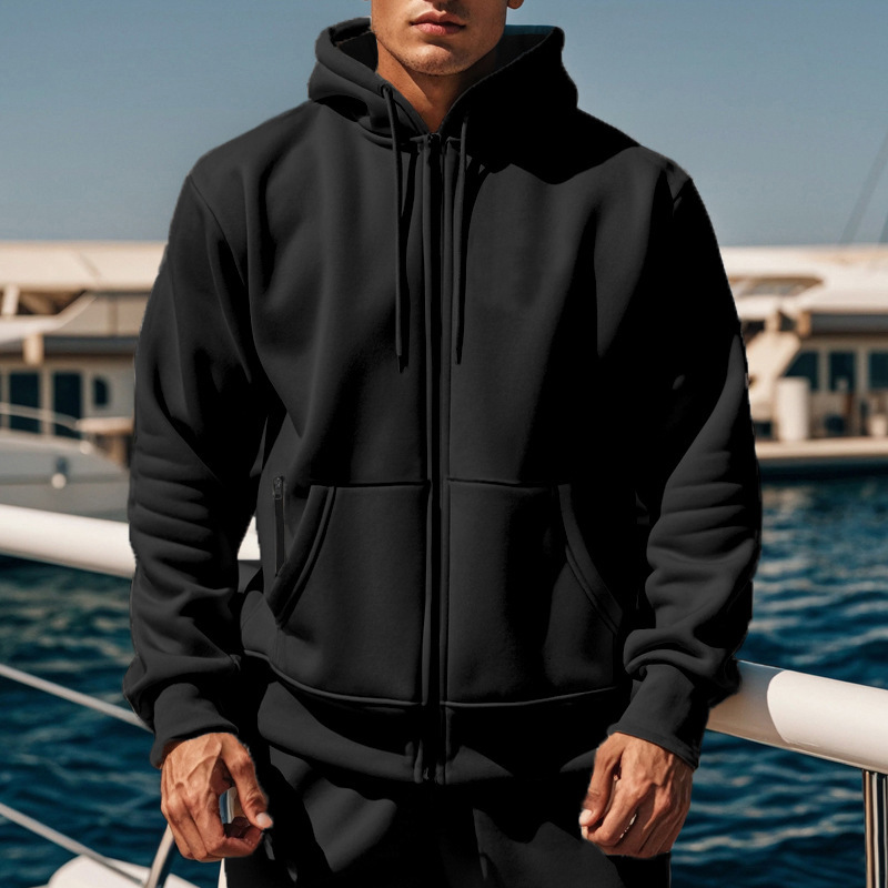 Ecommerce Autumn Winter Season Men's Solid Color Hooded Swea Fleece Warm Designer Jacket Men's Long Sleeve Swea