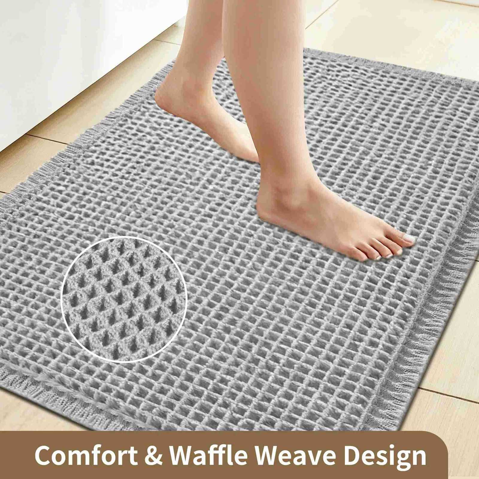 Waffle Bathroom Rugs Soft Non Slip Machine Washable Super Absorbent Bath Mats with Tassels for Bathroom Floor Tub Beside Decor H260316