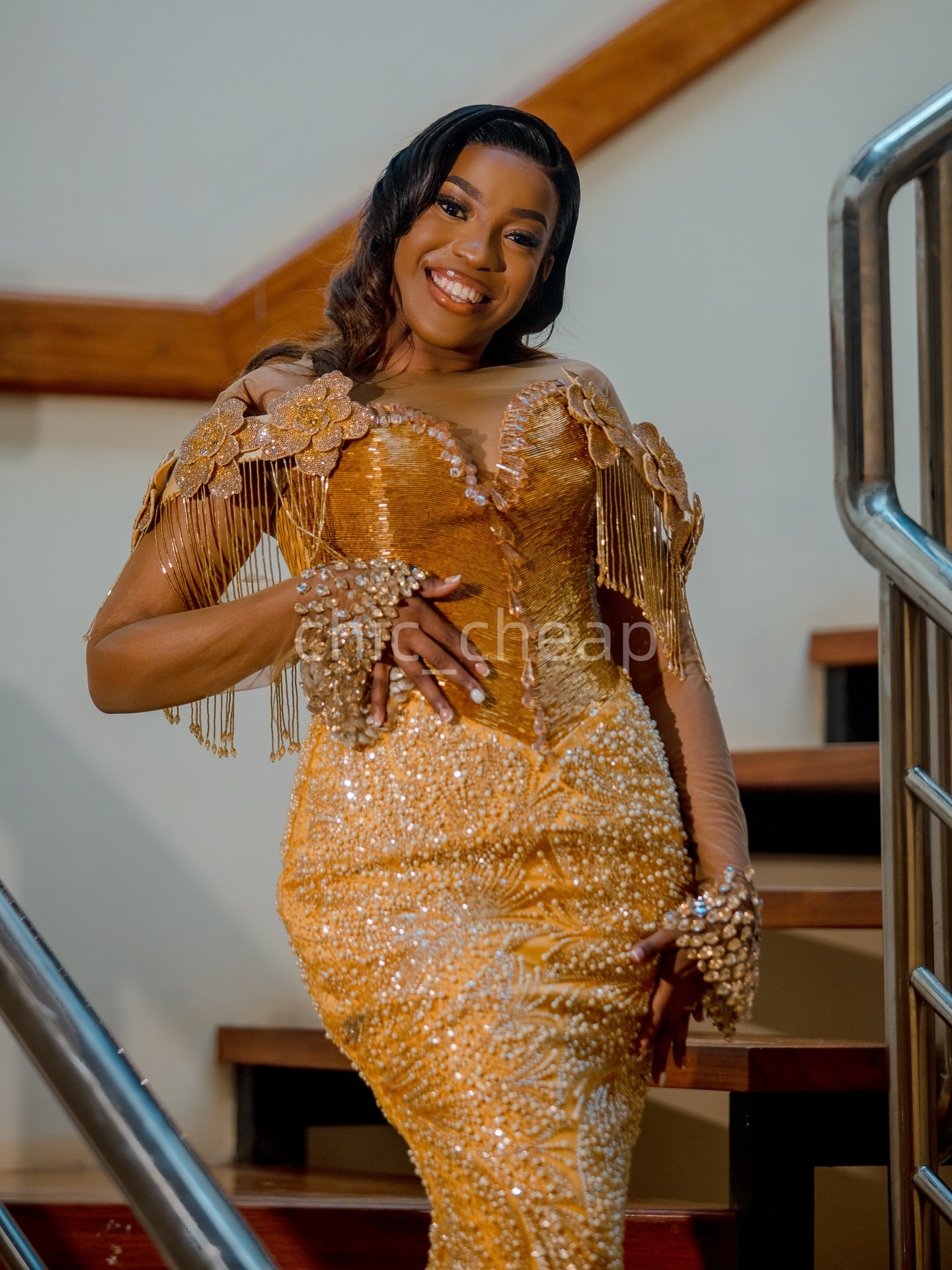 2K26 Gold Prom Dress 2026 Mermaid Prom Dress Flowers Crystals Tassels Sequined Evening Dresses Birthday Party Formal Receiption Gowns Dresses ZJ064