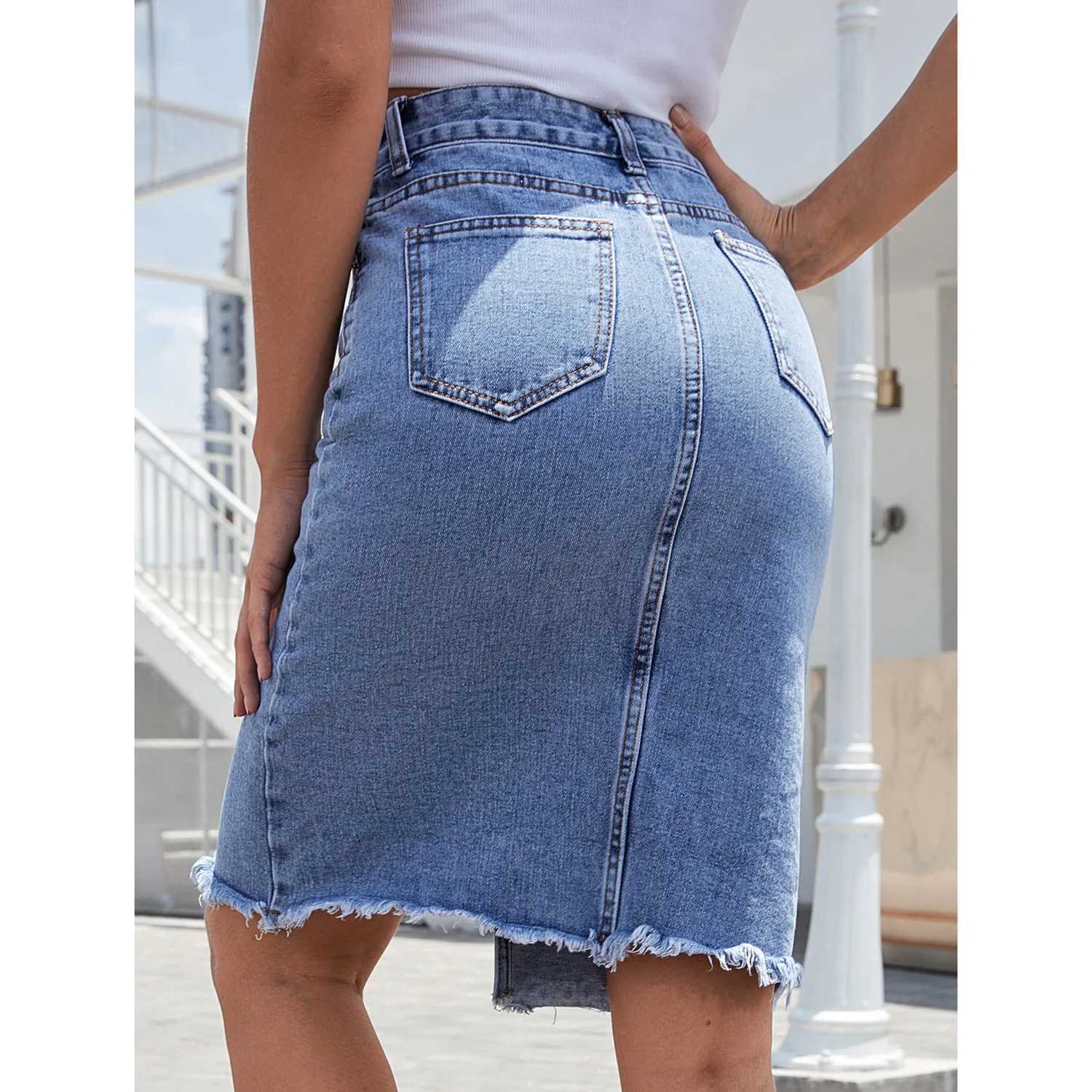 Fashion Midi Cotton Denim Skirt Women 2024 Casual Slim High Waist Asymmetrical Blue Jean Skirts Y2k Faldas Elegant M260316