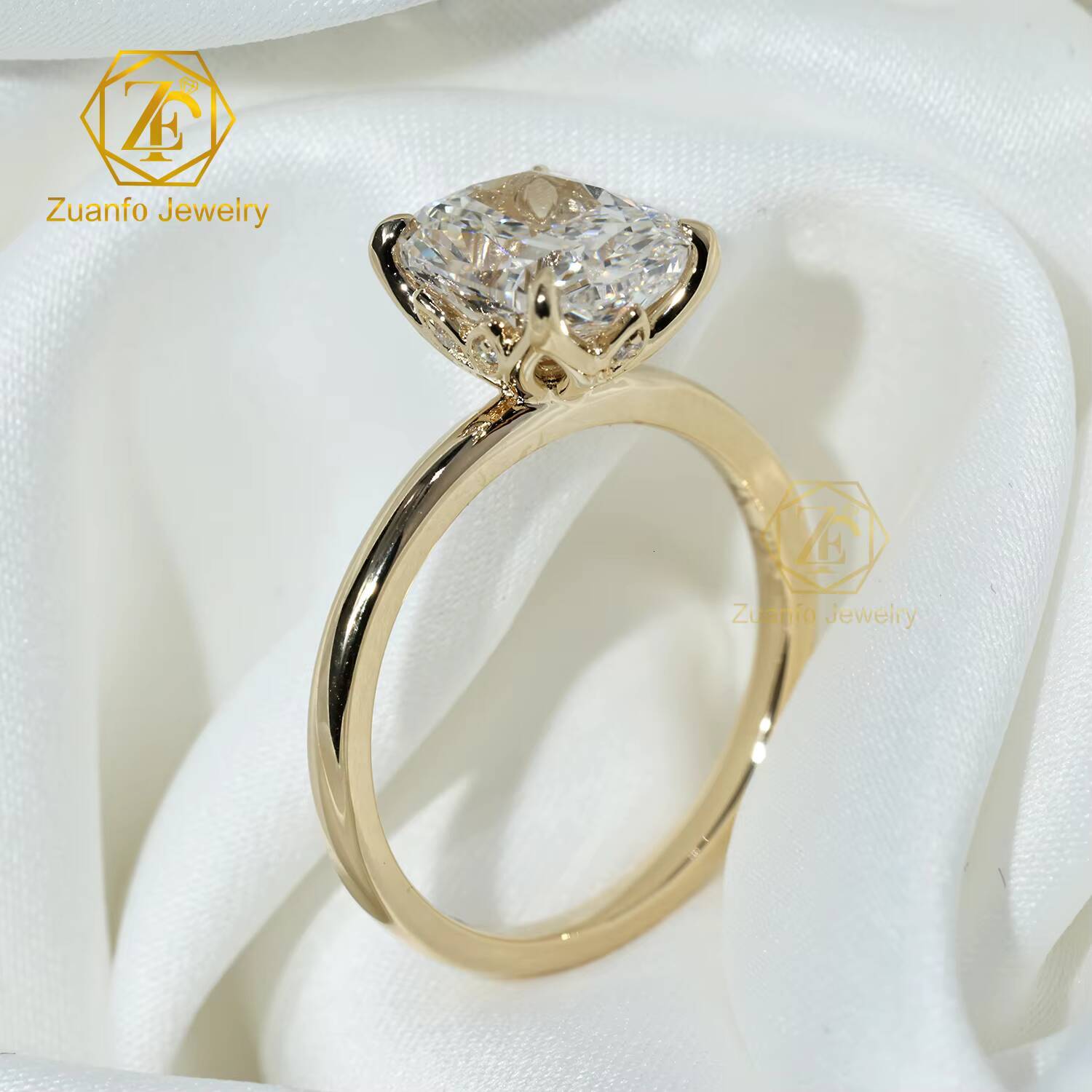 IGI Certified VVS Lab Grown Diamond Solitaire Engagement Ring Women Extended Cushion Cut 10K 14K 18K Gold Wedding Rings