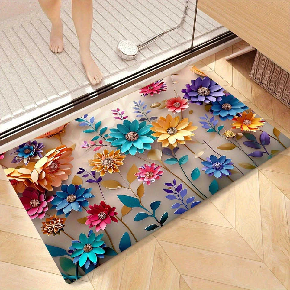 1pc multi-color floral print design bathroom mat anti-slip super absorbent and quick-drying shower floor mat dry and soft ant H260316