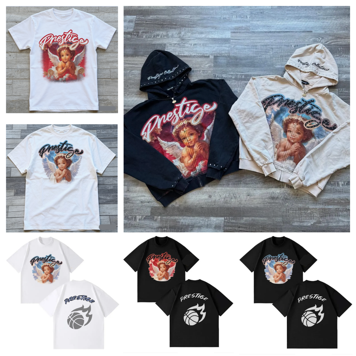 Men's Hoodies Prestige Hoodie Little Angel Pattern Print Zipper Sweater Vintage Spring And Winter High Street Fashion Trendy Set For Men And Women