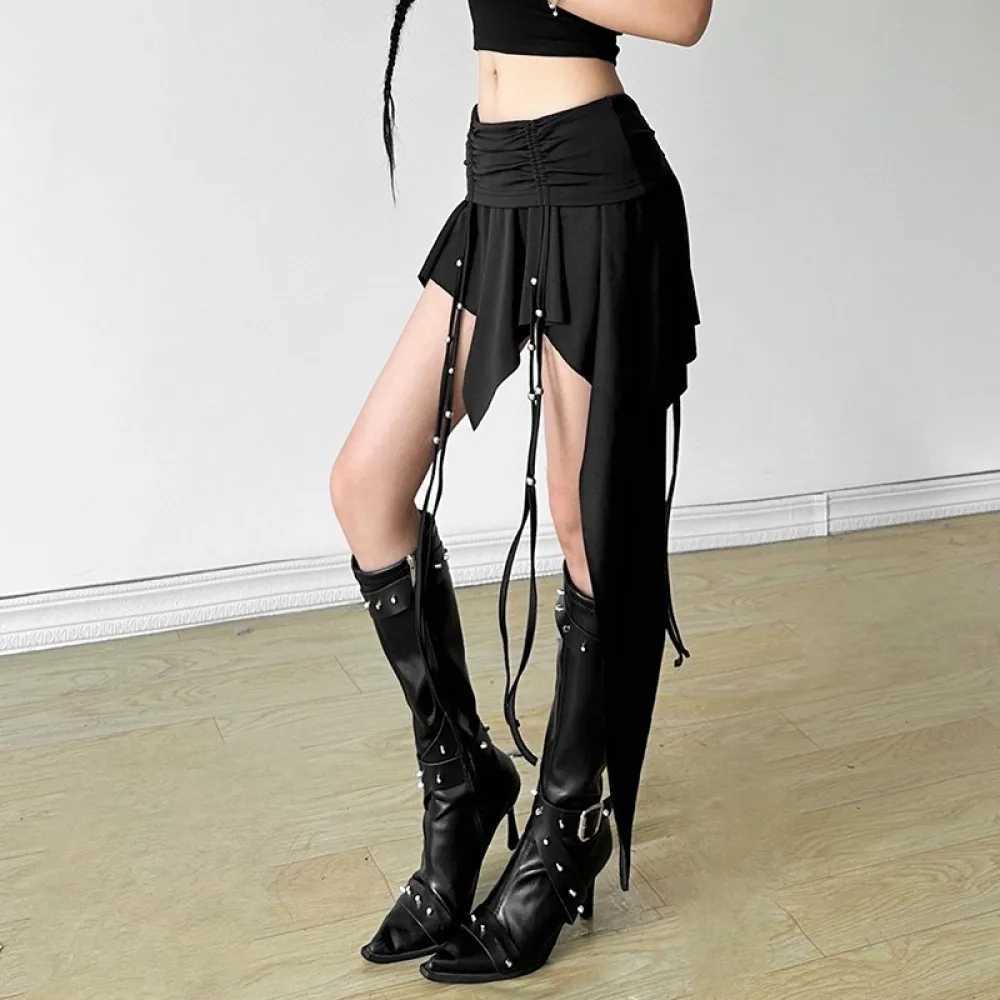 SylCue Irregular Shape Skirts High Waist Ruffles Ribbons Patchwork Atmosphere Hip-Covering Spicy Hipster Elegant BotTOMS M260316