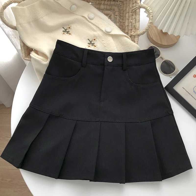 Y2K Vintage High Waist Pleated Skirt Women College Style Uniforms Safety Pants Mini Skirts Woman Korean Street Slim A-Line Skirt M260316