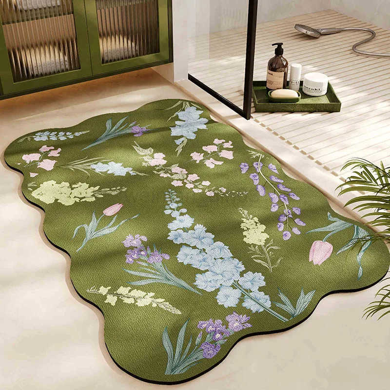 Tropical Plant Pattern Diatomite Bath Mat Super Absorbent Quick-Dry Non-Slip Mat for Bathroom H260316