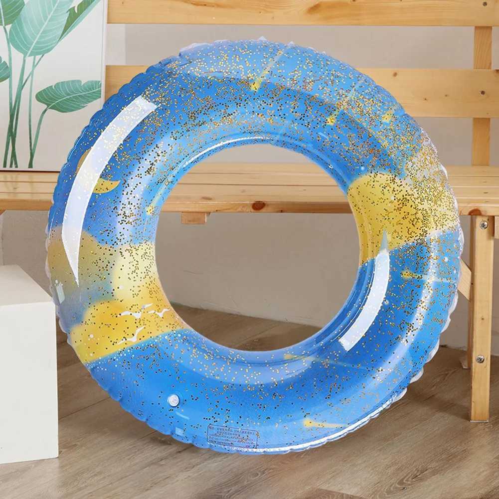 Block Pattern Swim Circle Soft Sturdy Pneumatic Swimming Ring for Beach Vacation M260316