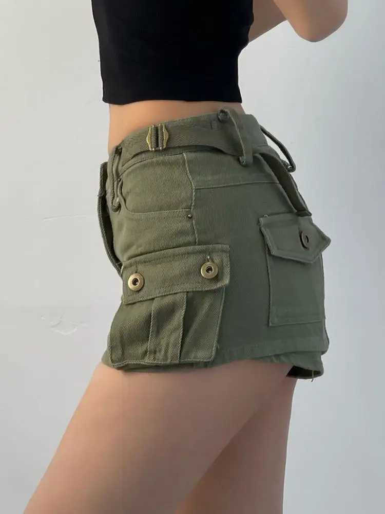 American Y2k Spice s Pockets Cargo Skirt Sexy Low-rise Denim Skirt Women Summer New Super Short A-word Hip Skirt M260316