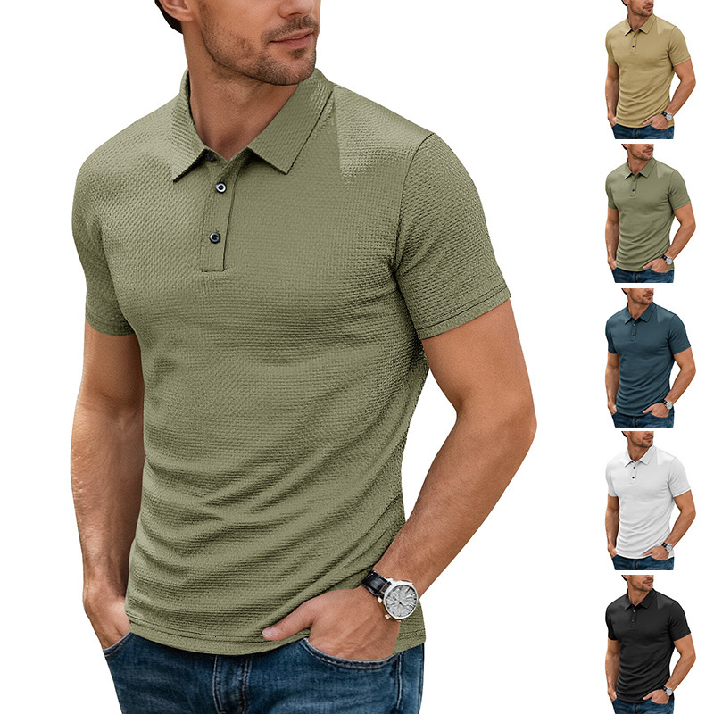 Designer T-shirt European And American Summer Ice Polo Feel Men's Short Sleeve Collar Button European And American Designer Hoodie Stretch Casual Polo Shirt