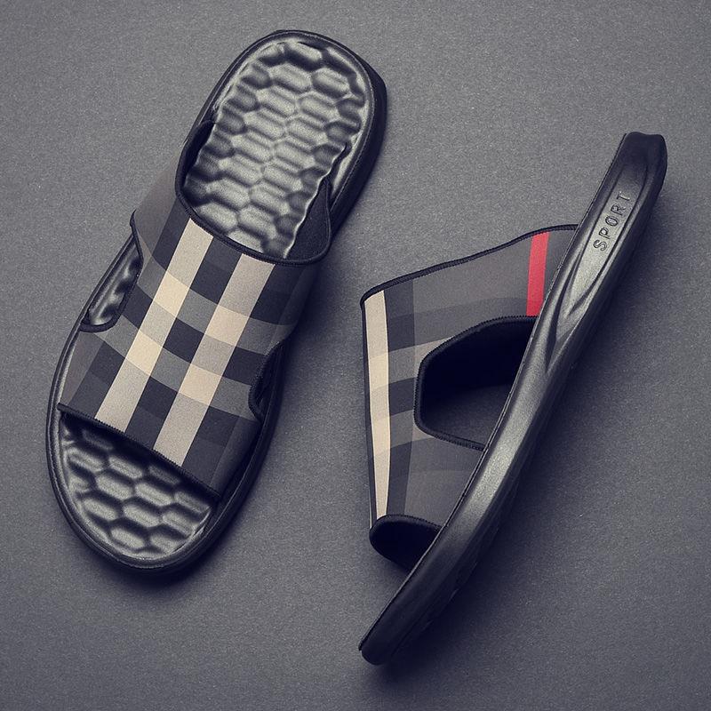 New Design Slippers 2026 Men's Plaid Pattern Comfort Slide Sandals Non-Slip Casual Slippers Size 38-44 Free Shipping