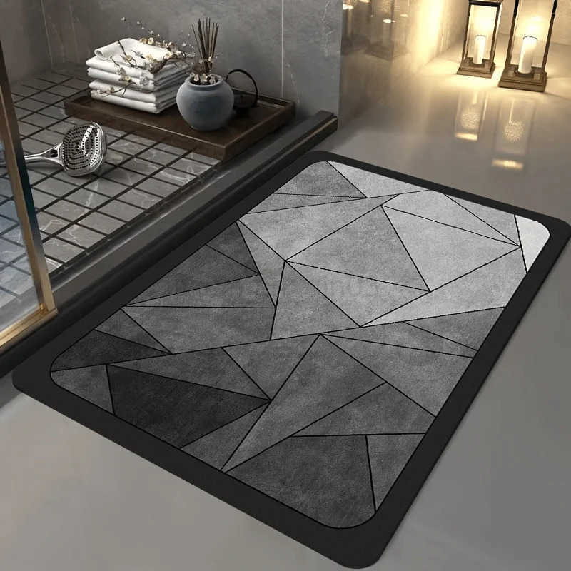 VIKAMA Minimalist Collection Geometric Bathroom Diatom Mud Carpet Quick drying Non slip Washable Shower Room Entrance Floor Mat H260316