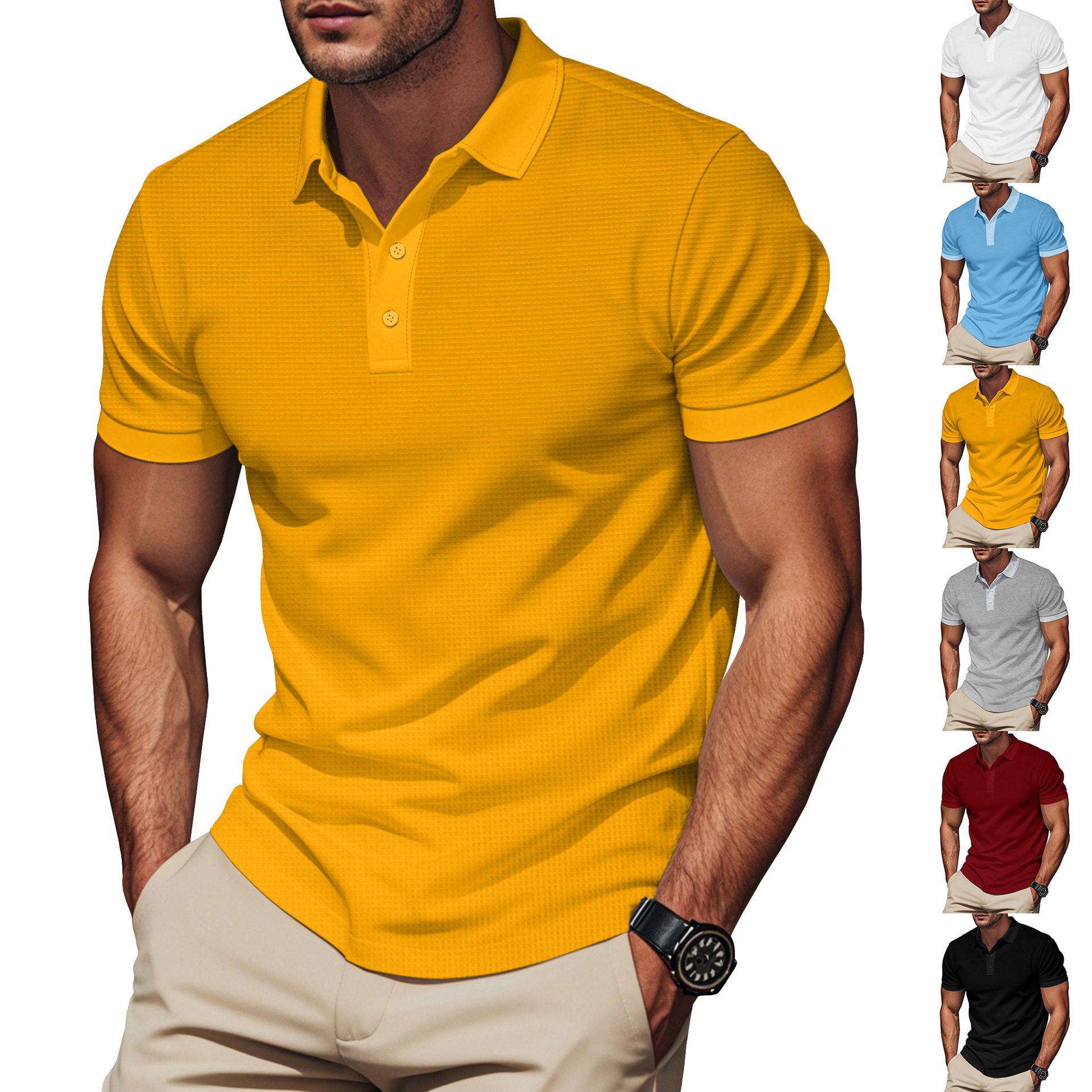 American Designer Hoodie Style Summer New Men's Polo Shirt Solid Color Collar Color Block Designer T-shirt Short Sleeve Men's Polo Shirt Polo In Stock