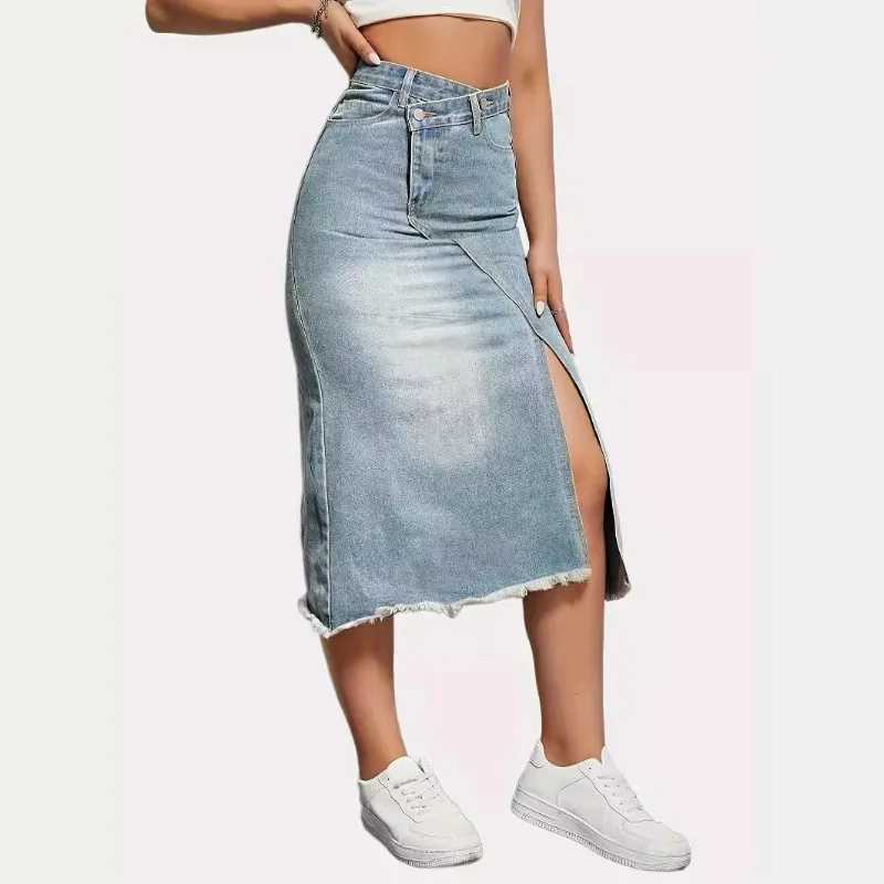 1pcs Vintage Denim Skirt for Women Fashion A Line Skirt High Waist Mid Length Denim Half Body Skirt M260316