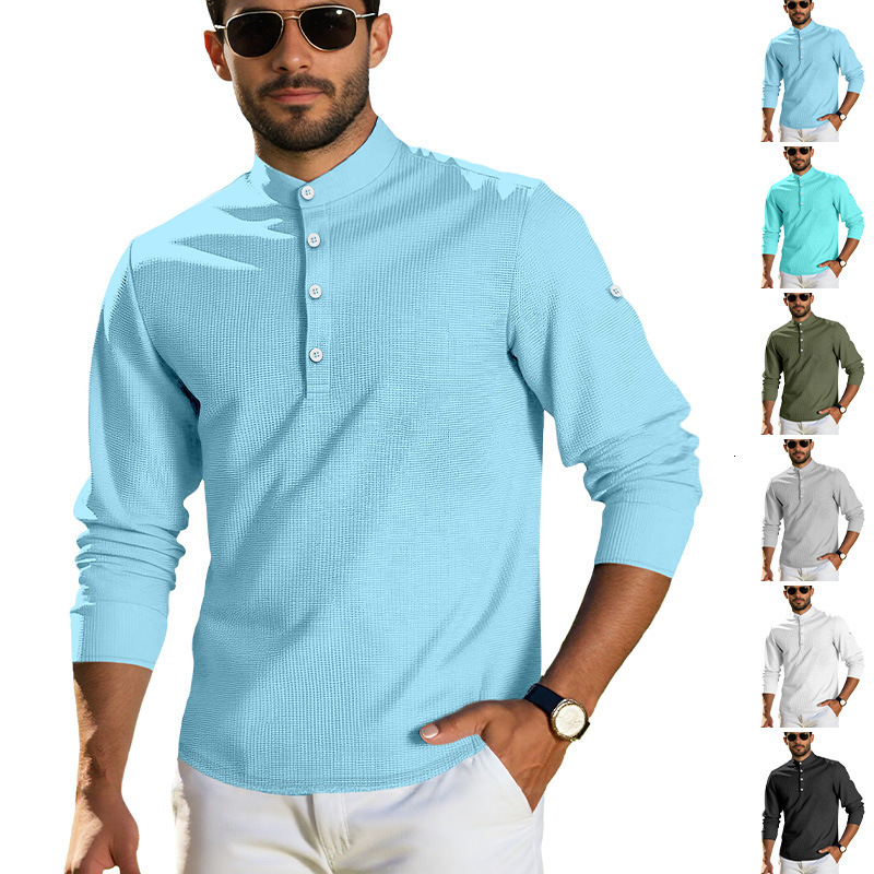 Summer Midsleeve Designer T-shirt Polo Shirt Waffle Casual Business Loose Standup Polo Collar Buttoned Polo Shirt Designer Hoodie For Men