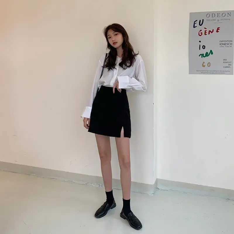 Skirts Women Split Elegant Office Ladies Spring Mujer Faldas Casual Hot Sale A-line Black Design Comfortable Ulzzang M260316