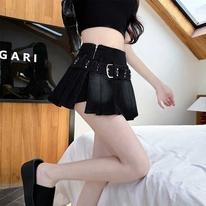 Sweet Sxey Denim Cake Skirt Women Retro Hight Waist A Line Mini Skirt Female Korean Fashion Casual Streetwear Pleated Skirt Y2K M260316
