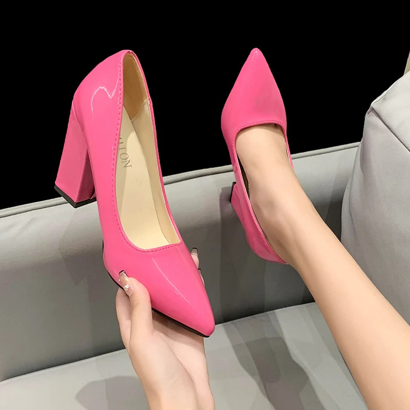 Aphixta Barby Pink Pumps Women Shoes 7cm10cm Square Heels Patent Leather Multicolor Party Leisure Super Big Szie 35-53 260625 - view 3