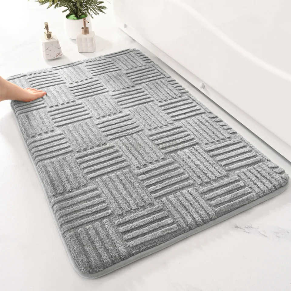 Simple bathroom absorbent floor mat thick striped toilet mat shower room non-slip foot mat dirt-resistant entrance mat H260316