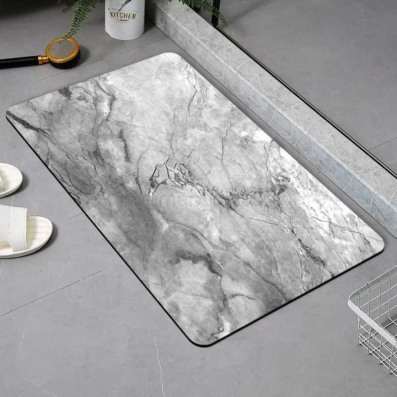 Light luxury marble diatom mud water-absorbing quick-drying floor mat non-slip and dirt-resistant at the bathroom door H260316