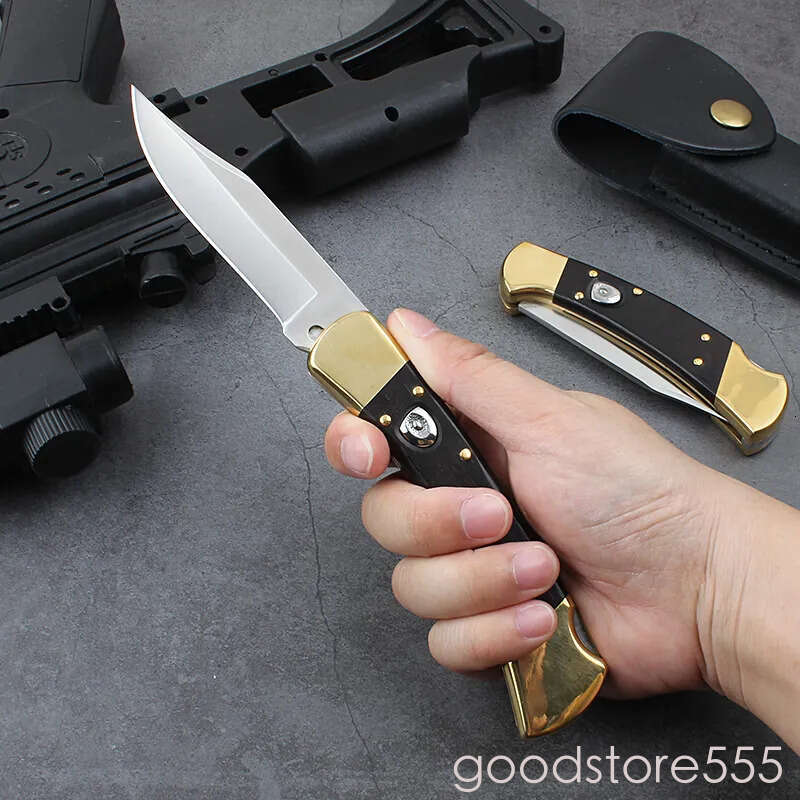 JUFULE Classic 110/112 Folding Knife 440C Steel couteau Blade Integrated brass pocket knife + fixed blade knife Ebony solid Wood Handles Camp Outdoor 