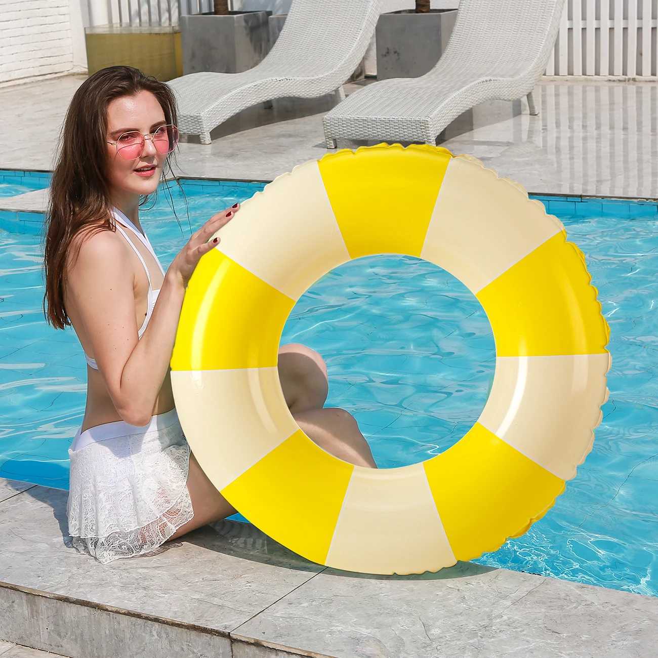 1PC Ins Style Macaron Inflatable Swimming Ring Adult Kids Thickened Pool Float Summer Pool Party Water Toy M260316