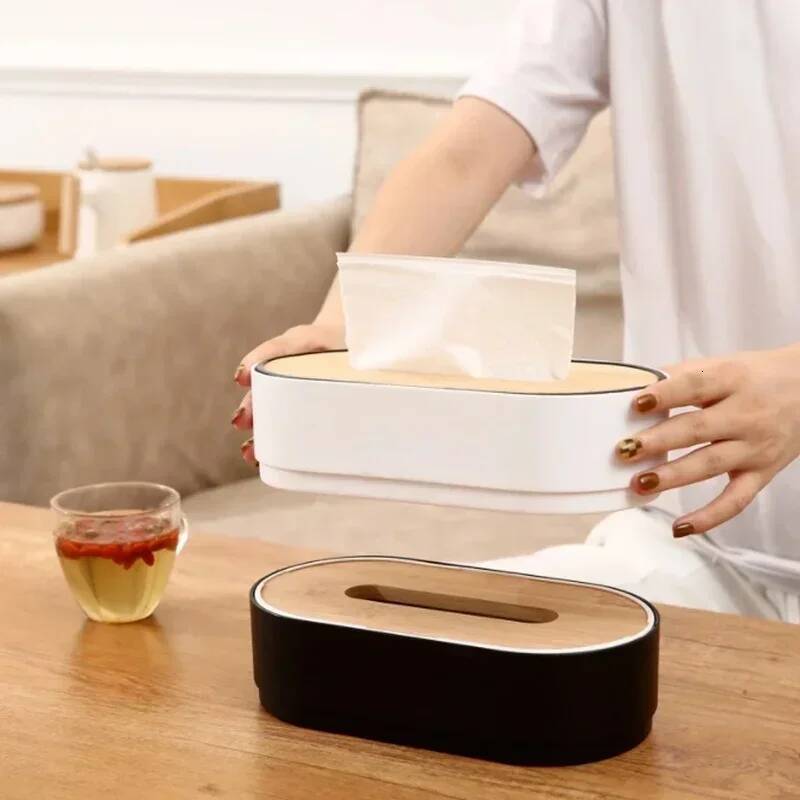 Cover Bamboo Toilet Napkin Holder Case Dispenser & Paper Towel Storage Box Tissue Boxes