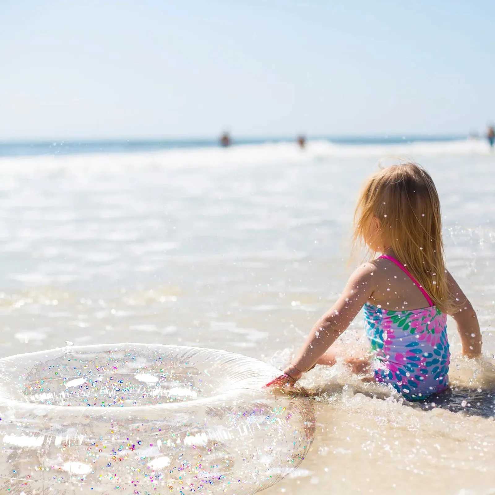 Glitter Sequins Transparent Swimming Ring Inflatable Float Tube for Adults Pool Beach Summer Leisure Easy M260316