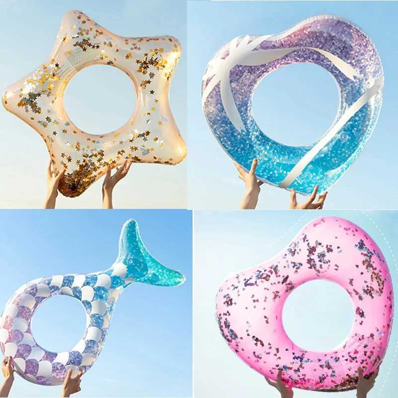 Giant Starfish Pool Float with Gold Sequins Inside Sparkling Star Pool Tube Glitter Swim Ring Girls Beach Water Fun Party Toys M260316