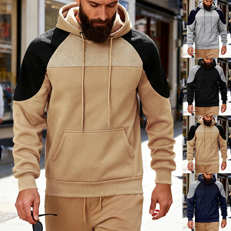 Men's Clothing Autumn Hoodie And Winter New Men's Loosefit Colorblock Textured Shirt Hooded Swea Polo Casual Pullover Jacket