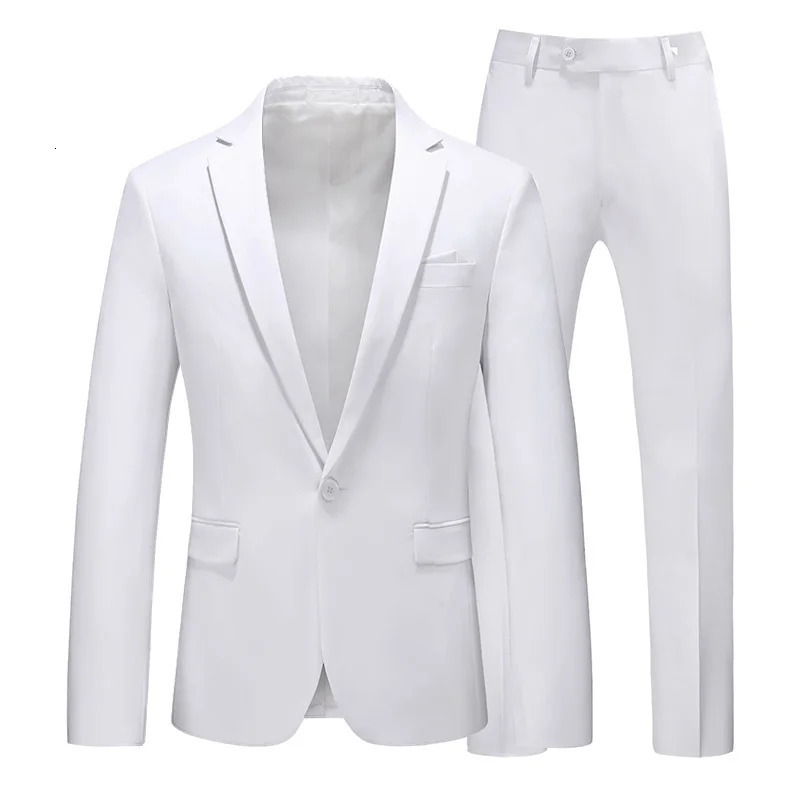 Mens Suit Jacket with Pant Slim Fit Formal Clothing Business Work Wedding Tuxedo Set Blazer Trousers White Pink Red Suits Man 260313