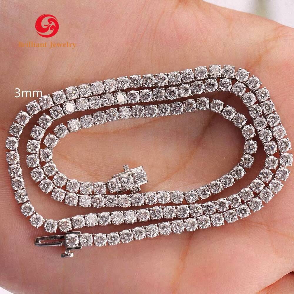 Hot Sell Lab Diamond Tennis Chain 2mm 3mm 4mm Necklace 10K 14K Gold Solid Full Diamond Lab Grown Women Necklace Fine Jewelry
