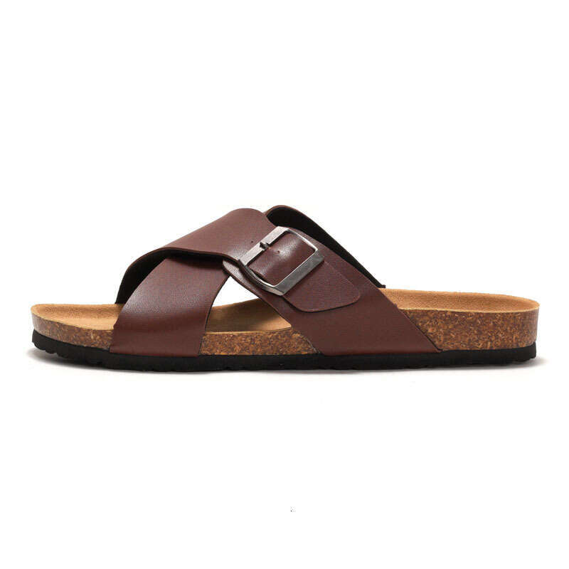 New Slippers Cross Strap Men's Beach Shoes Casual Sandals Water Cork Student