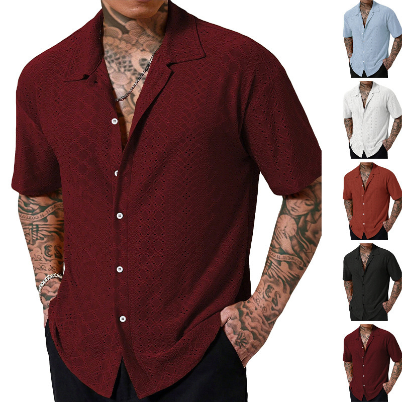 Summer New Men's Breathable Designer Hoodie Collar Solid Designer T-shirt Color Button Shortsleeve Shirt Casual Polo For Men
