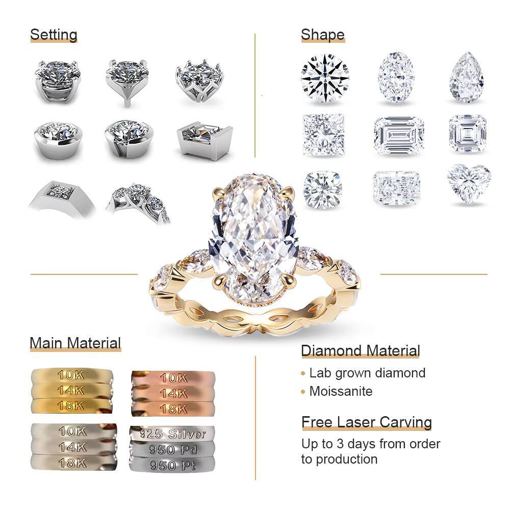 MSR-2052 Fine Jewelry 14K Gold Luxury Engagement Ring IGI Certificate Radiant Cut 3CT D VS1 Lab Grown Diamond Ring