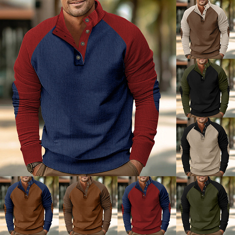 European Size Designer T-shirt Spring Polo And Autumn New Men's Outdoor Raglan Designer Hoodie Sleeve Casual Standup Collar Loose Corduroy Longsleeve Swea