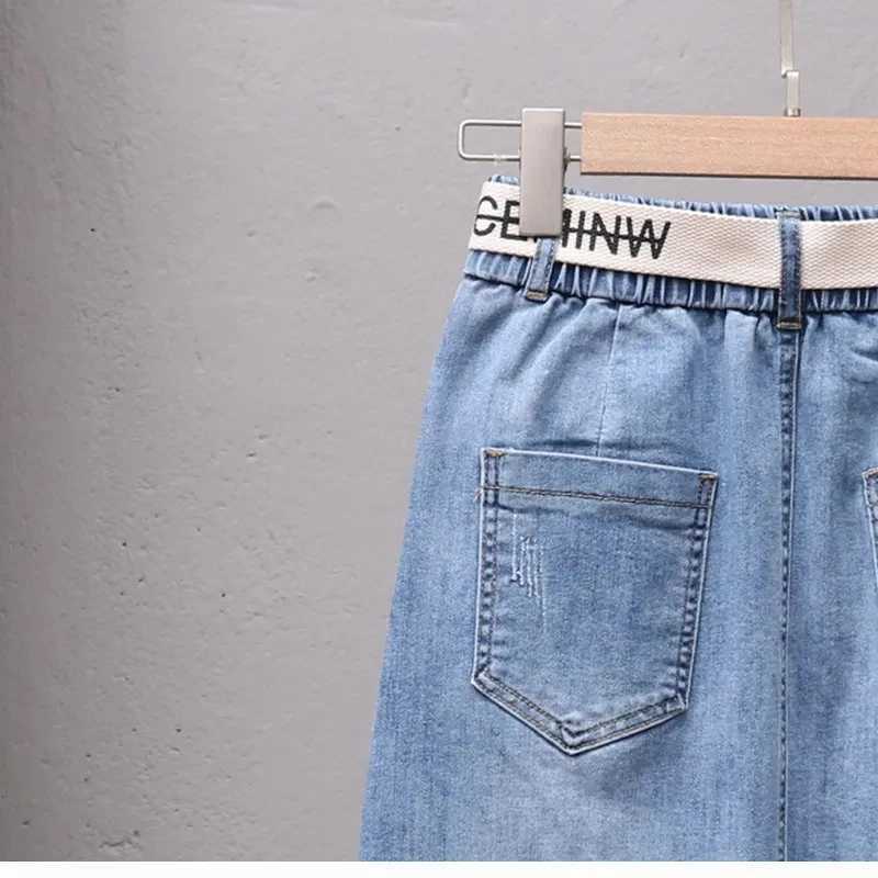 Womens Denim Skirts Spring Summer High-waisted Jeans Skirts Streetwear Female Sexy Sheath Skirts Belt Fashion Split Retro Skirt M260316