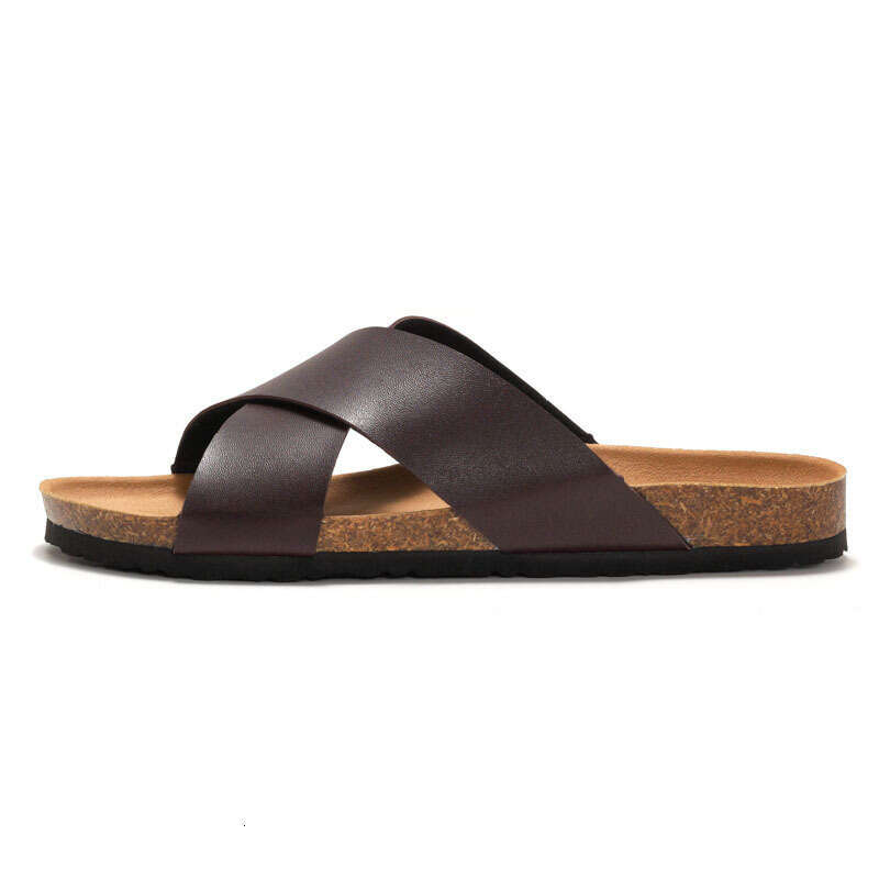 Summer new style men's cork sandals beach shoes student cross strap water reed slippers
